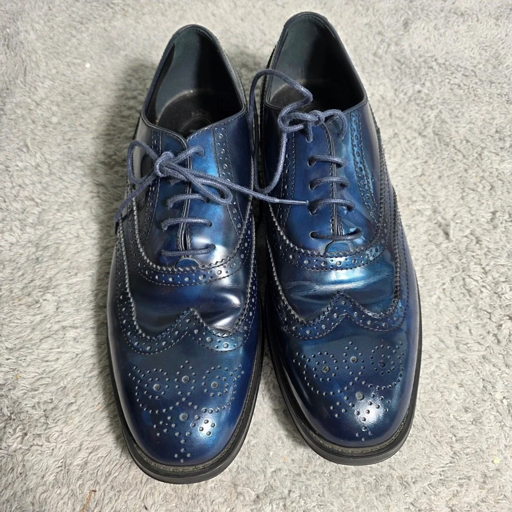 TODS Blue Leather Brogue Wingtip Oxfords Loafers EU 39 Made in Italy Dress Shoes